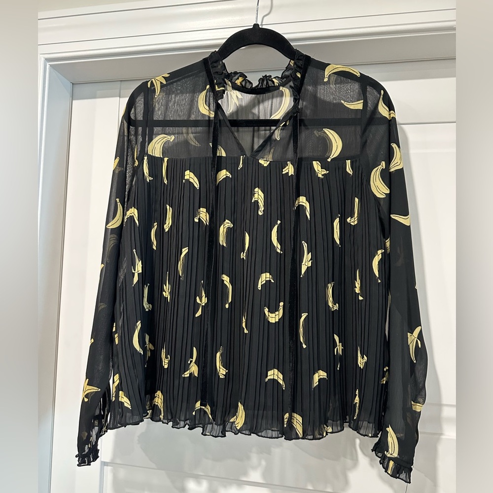 BNWT Black Sheer Blouse Pleated with ruffles. Beautiful!! Size S